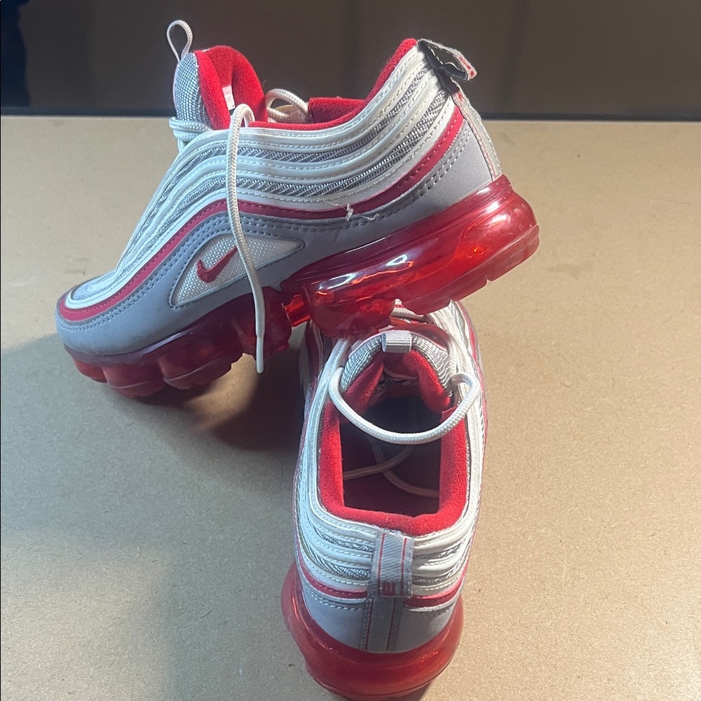 Nike Kids Red and White Air Bubble Sneakers with Silver Accents